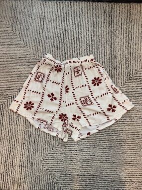 Princess Polly Cream Shorts with Maroon Floral Print